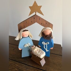 Vintage Nativity Set Hand Carved Wooden 5 PCs Made In Bethlehem Israel